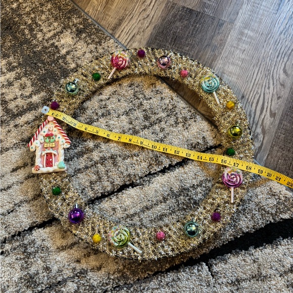 Christmas holiday wreath handmade gumdrops poms lollipops gingerbread girly 18” - Picture 6 of 6